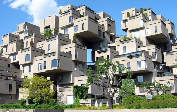Trees, Windows, flowerbed, Unusual house