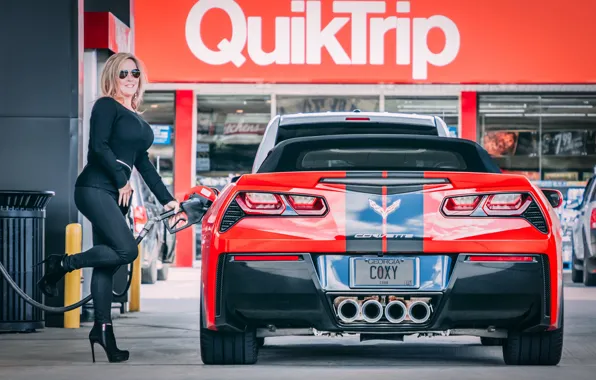 Red, girl, corvette, chevrolet