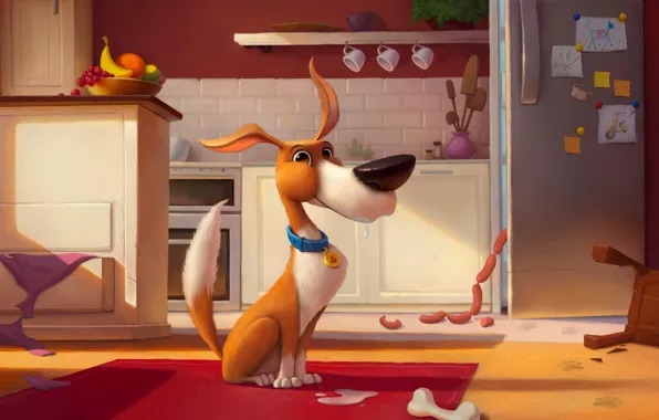 Art, dog, children's, Kunya, prankster, Happy Dog, DENIS WIPART