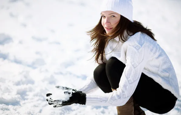 Picture winter, girl, snow, cap, sweater