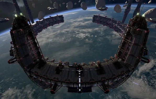 Space, planet, station, Fractured Space, Home Base Station