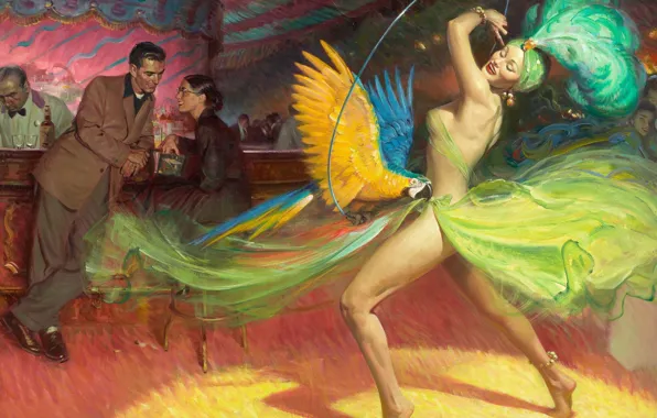 Woman, figure, dance, picture, parrot, male, Tom Lovell
