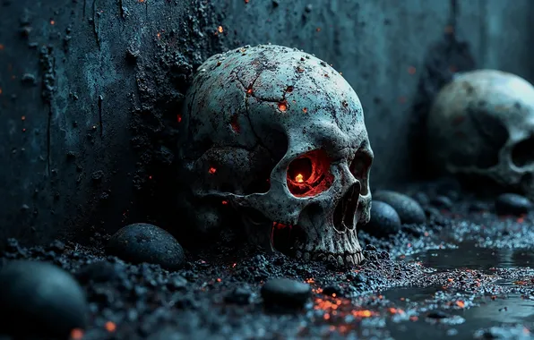 Dirt, bones, skull