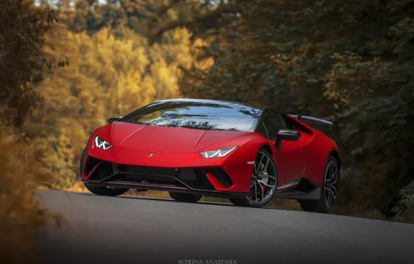 Picture autumn, RED, Lambordgini, Huracan