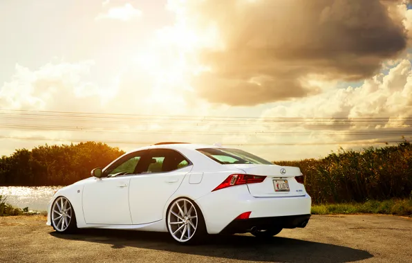 Picture Lexus, white, vossen wheels, rearside, IS F-sport