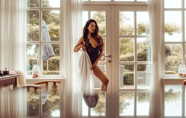 Sexy, pose, model, body, Windows, interior, makeup, door