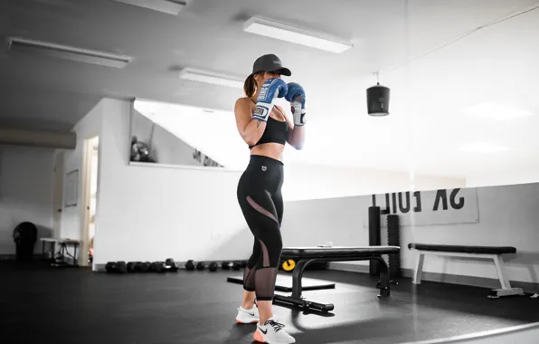 Girl, Women, Studio, Sport, Fitness, Bench, Boxing, Cap