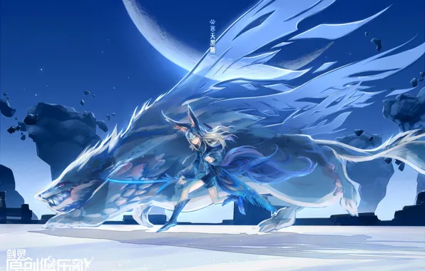 Picture ice, girl, snow, weapons, sword, beast, art, kicky.t.