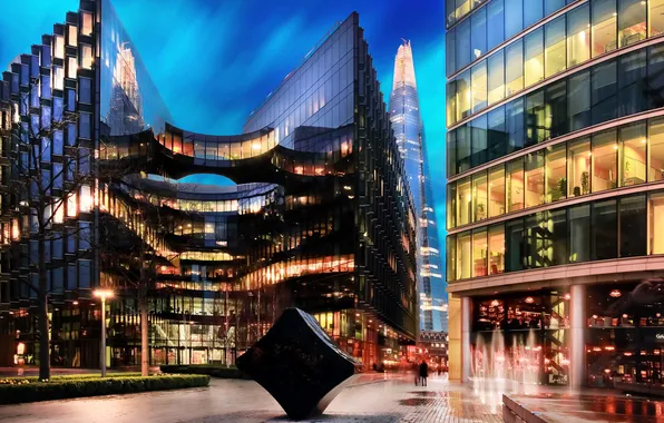 Lights, England, building, the evening, office, UK, London