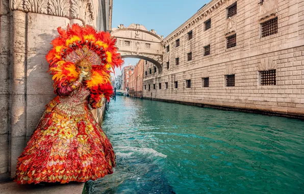 Girl, style, feathers, dress, mask, Italy, Venice, carnival