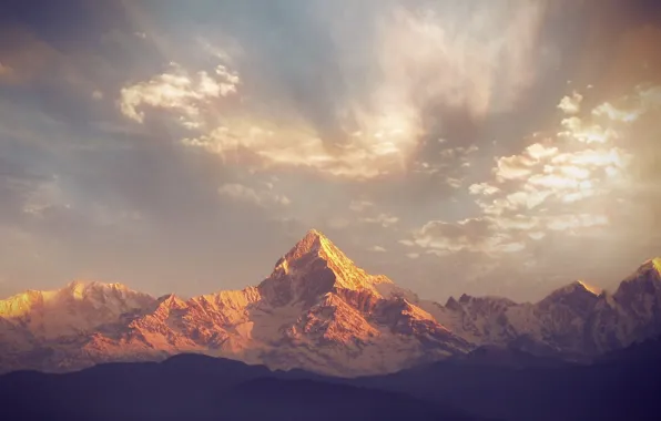 Landscape, mountains, panorama, mountain range, Nepal, Machapuchare 7000m