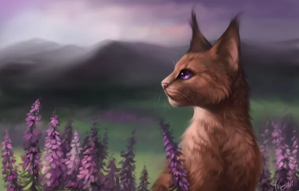 Picture flowers, mountains, art, novel, of priod, M-Y-S-T-l-C, Cats-Warriors, Vereschaka