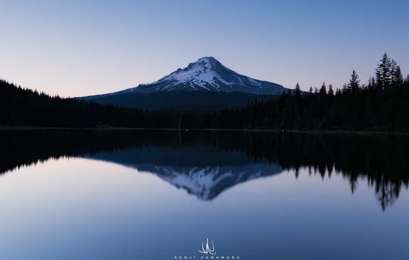 Picture the sky, trees, lake, reflection, mountain, USA, Oregon, photographer