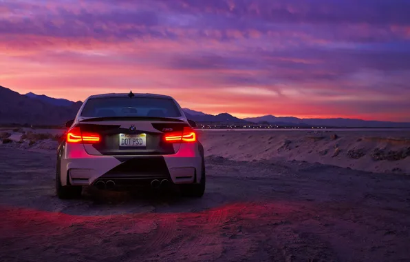 Picture BMW, Light, Clouds, Sky, Black, Sunset, White, Rear