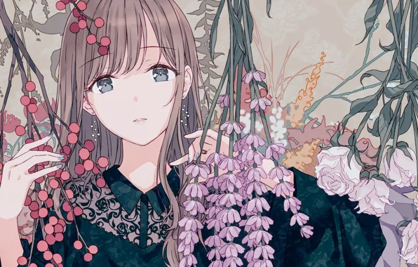 Picture flowers, portrait, girl