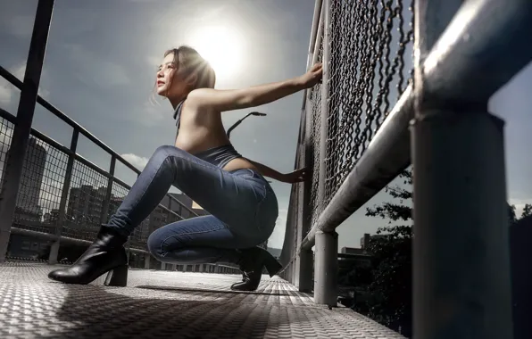 Picture girl, bridge, pose