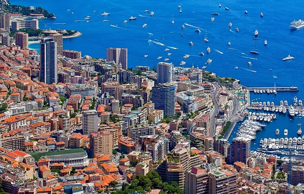 Picture sea, home, yachts, port, boats, promenade, skyscrapers, Monaco