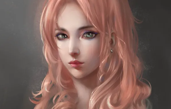Girl, face, portrait, art, pink hair