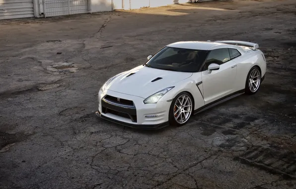 Picture white, reflection, nissan, white, front view, Nissan, gtr, headlights