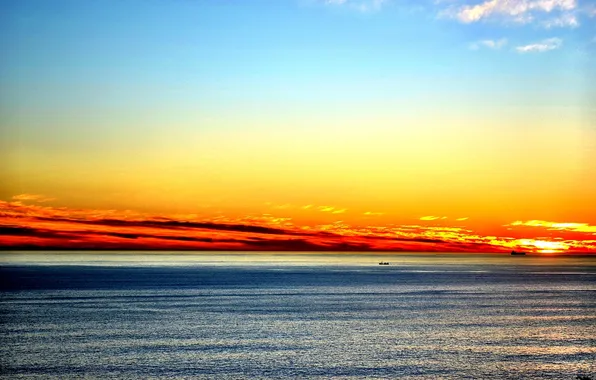The sky, sunset, the ocean, ships