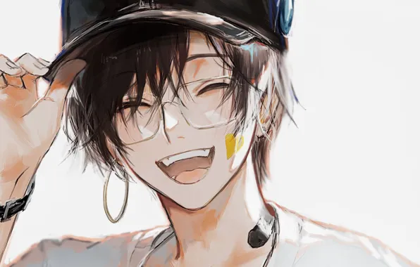 Laughter, glasses, cap, guy, by suechiee