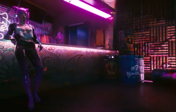 Girl, Neon, Bar, Neon, Cyberpunk 2077, Rascal, Cyberpunk 2077, Night city 2077