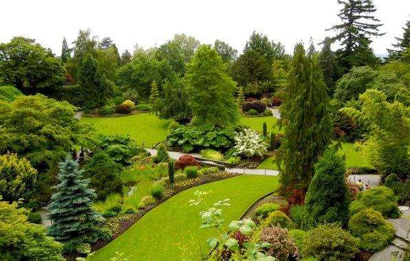 Greens, trees, design, Park, lawn, Canada, Vancouver, the bushes