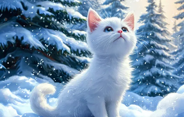 Winter, Snow, Kitty, Cats, Cat, Tree
