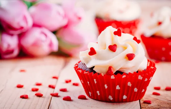 Holiday, bouquet, hearts, heart, cupcake, Valentines Day