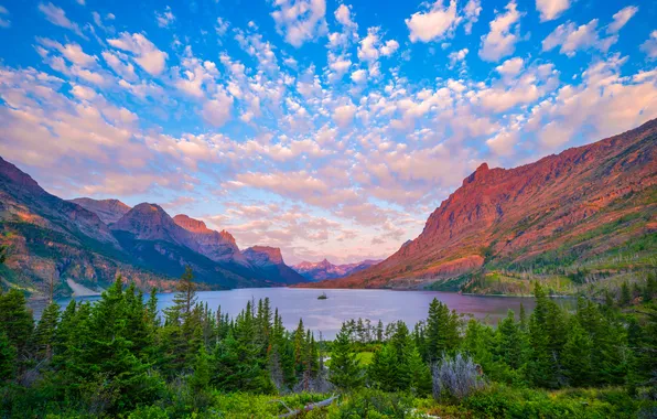 Picture mountains, lake, USA, Glacier National Park