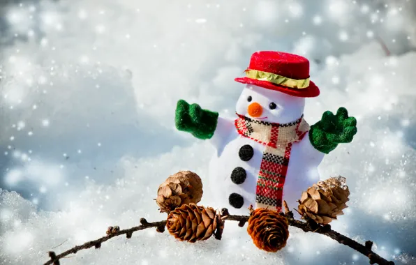 Winter, snow, snowflakes, New Year, Christmas, snowman, happy, Christmas