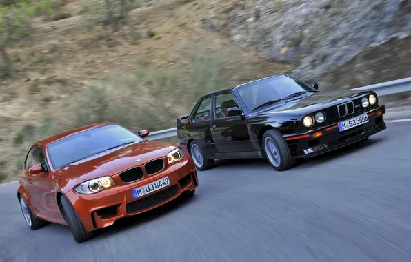 Picture road, orange, black, BMW, coupe, BMW, turn, Coupe