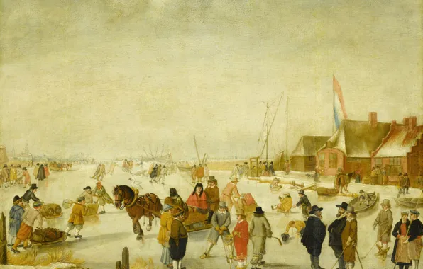 Winter, people, picture, genre, Avercamp, Barent, Fun on the Ice