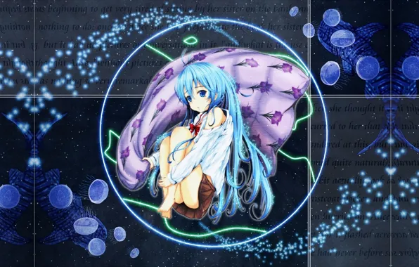 Jellyfish, girl, blanket, schoolgirl, blue hair, barefoot, Denpa Onna to Seishun Otoko, the depth of …