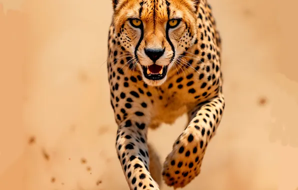Look, Running, Predator, Cheetah, Front, Digital art, Big cat, AI art
