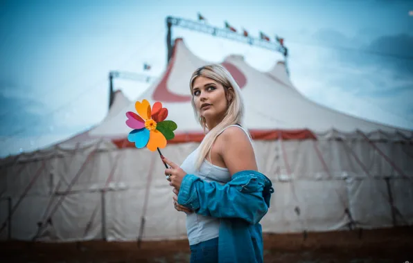 Flower, background, model, jeans, makeup, Mike, circus, hairstyle
