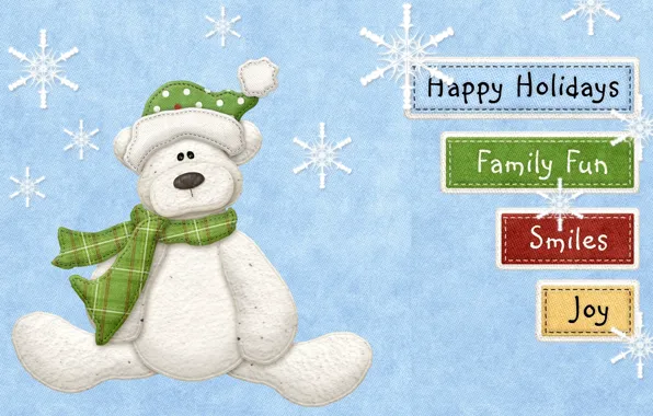 Picture snowflakes, smile, labels, holiday, family, bear, fun