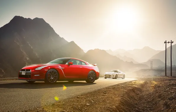 Picture Jaguar, GTR, Japan, Nissan, Red, Cars, Coupe, White, Sport, F-Type