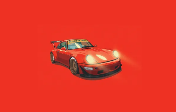 Picture Porsche, Orange, Digital, Illustration, 993, RWB, Minimalistic