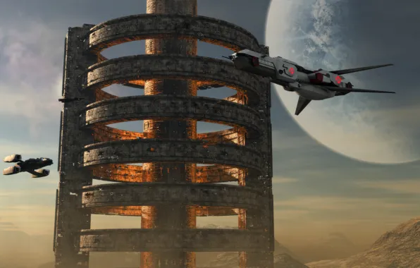 Station, desert, flying ships
