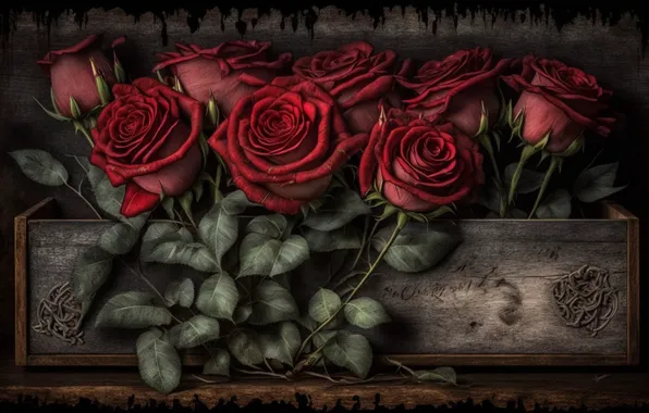 Flower, leaves, flowers, rose, roses, bouquet, petals, red