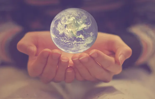 Earth, the world, planet, ball, hands, fingers
