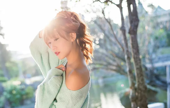 Summer, girl, face, background, hair, shoulder