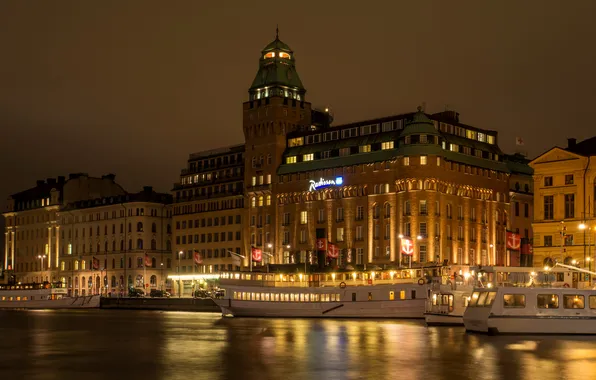 Night, the city, river, photo, home, Sweden, Stockholm