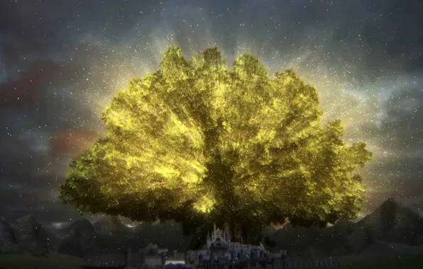 The sky, Tree, Stars, Castle, Anime, Lights, Playstation, Steam