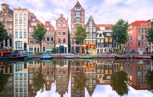 Picture Home, Reflection, Amsterdam, Boats, Channels, Netherlands, Amsterdam, Netherlands