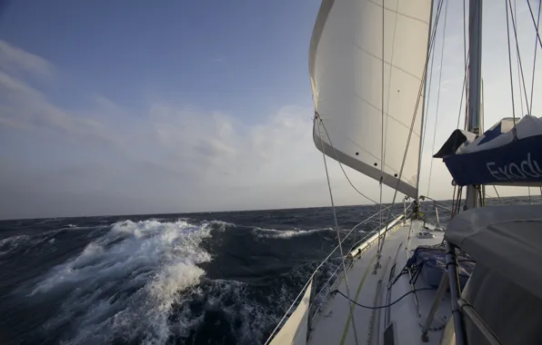 Sea, wave, storm, the way, the wind, yacht, sail