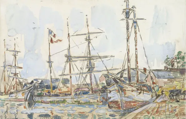 Figure, ship, watercolor, 1929, Paul Signac, Paul Signac, The Port Of Saint-Servan