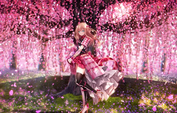 Flowers, tree, Touken Ranbu, Dance of swords