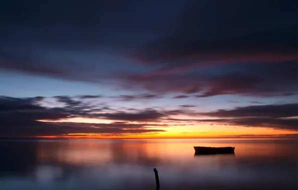 The sky, water, clouds, sunset, clouds, lake, surface, reflection